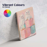 Cute White Kittens Sitting on Pastel Christmas Gift Boxes Canvas Wall Art Print Decor Picture Ready to Hang