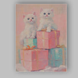 Cute White Kittens Sitting on Pastel Christmas Gift Boxes Canvas Wall Art Print Decor Picture Ready to Hang