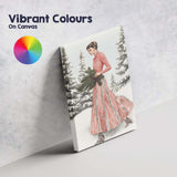 Elegant Lady in Pink Striped Winter Dress Christmas Forest Canvas Wall Art Print Decor Picture Ready to Hang