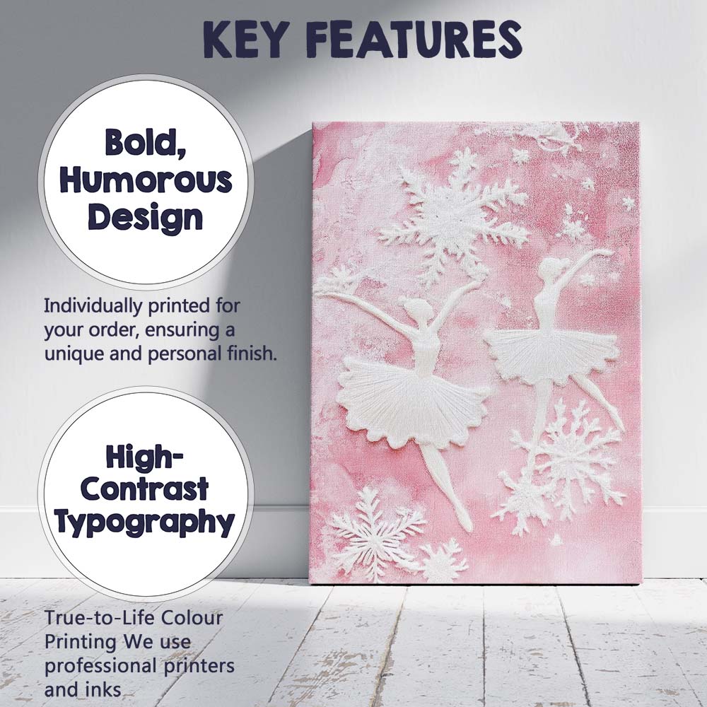 Pink Winter Ballet Dancers Snowflake Textured Artwork Canvas Wall Art Print Decor Picture Ready to Hang