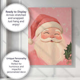 Cute Smiling Santa Claus Pink Christmas Portrait Canvas Wall Art Print Decor Picture Ready to Hang