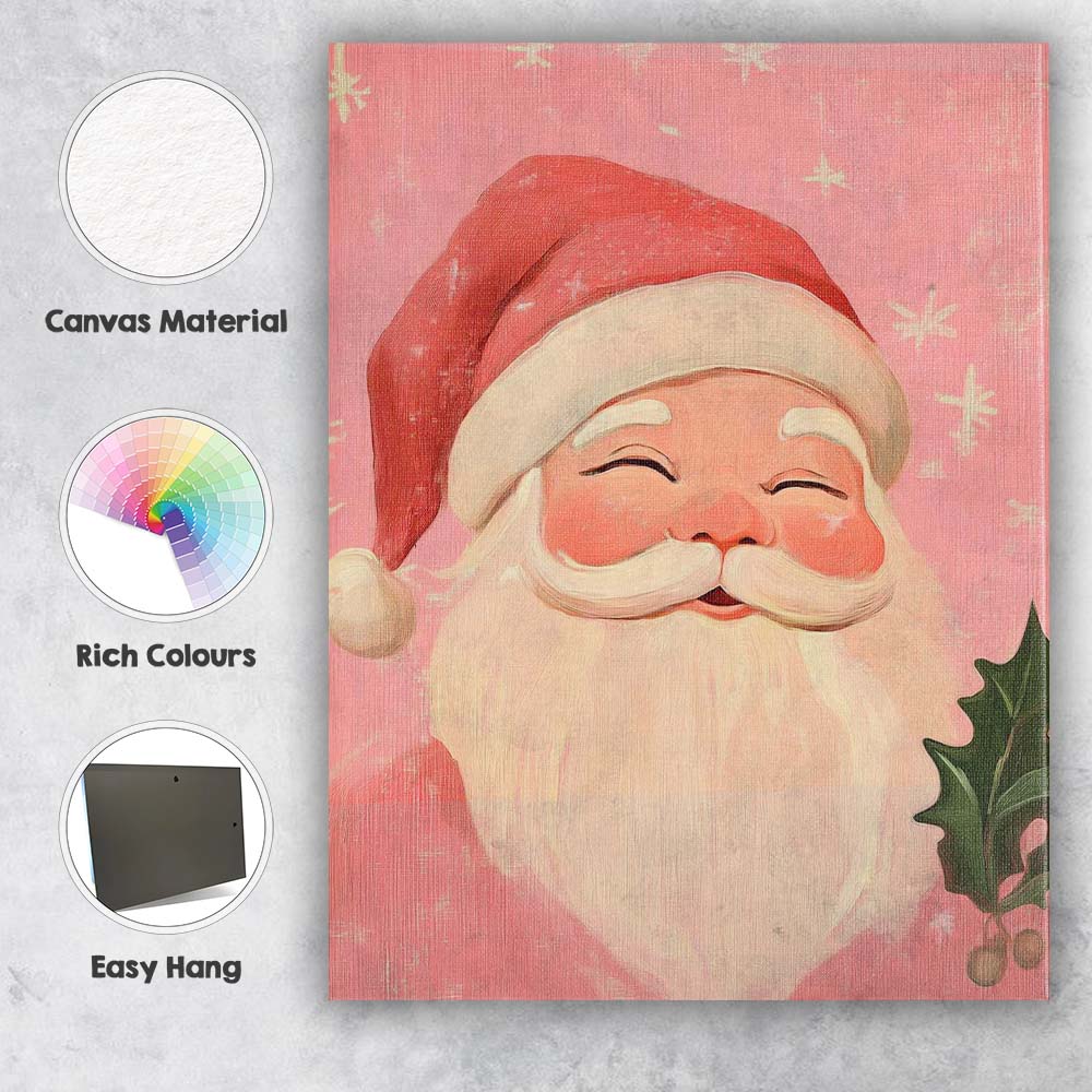 Cute Smiling Santa Claus Pink Christmas Portrait Canvas Wall Art Print Decor Picture Ready to Hang