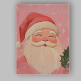 Cute Smiling Santa Claus Pink Christmas Portrait Canvas Wall Art Print Decor Picture Ready to Hang