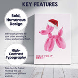 Pink Balloon Dog Holly and Jolly Christmas Typography Canvas Wall Art Print Decor Picture Ready to Hang