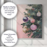 Pastel Pink Christmas Baubles Evergreen Tree Watercolour Canvas Wall Art Print Decor Picture Ready to Hang