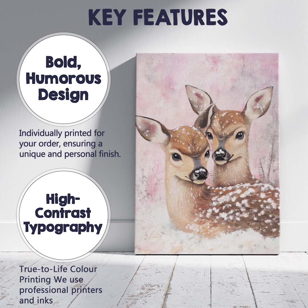 Cute Snow Covered Woodland Deer Pair Winter Wildlife Canvas Wall Art Print Decor Picture Ready to Hang