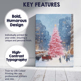 Pink Christmas Tree Snowy City Winter Wonderland Canvas Wall Art Print Decor Picture Ready to Hang