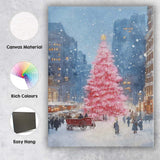 Pink Christmas Tree Snowy City Winter Wonderland Canvas Wall Art Print Decor Picture Ready to Hang
