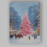 Pink Christmas Tree Snowy City Winter Wonderland Canvas Wall Art Print Decor Picture Ready to Hang