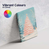 Pastel Pink Christmas Tree Winter Forest Deer Landscape Canvas Wall Art Print Decor Picture Ready to Hang