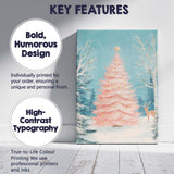 Pastel Pink Christmas Tree Winter Forest Deer Landscape Canvas Wall Art Print Decor Picture Ready to Hang