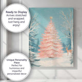Pastel Pink Christmas Tree Winter Forest Deer Landscape Canvas Wall Art Print Decor Picture Ready to Hang
