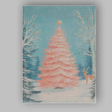 Pastel Pink Christmas Tree Winter Forest Deer Landscape Canvas Wall Art Print Decor Picture Ready to Hang