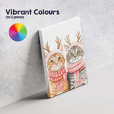 Festive Christmas Cats Reindeer Antlers Pink Scarf Illustration Canvas Wall Art Print Decor Picture Ready to Hang