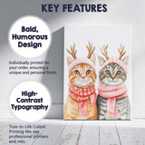 Festive Christmas Cats Reindeer Antlers Pink Scarf Illustration Canvas Wall Art Print Decor Picture Ready to Hang