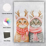 Festive Christmas Cats Reindeer Antlers Pink Scarf Illustration Canvas Wall Art Print Decor Picture Ready to Hang