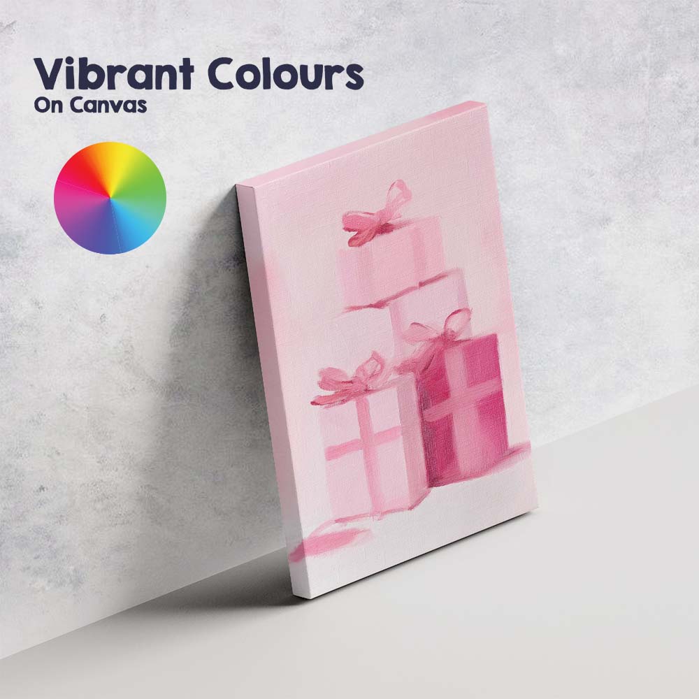 Minimalist Pink Christmas Gift Boxes Watercolour Still Life Canvas Wall Art Print Decor Picture Ready to Hang