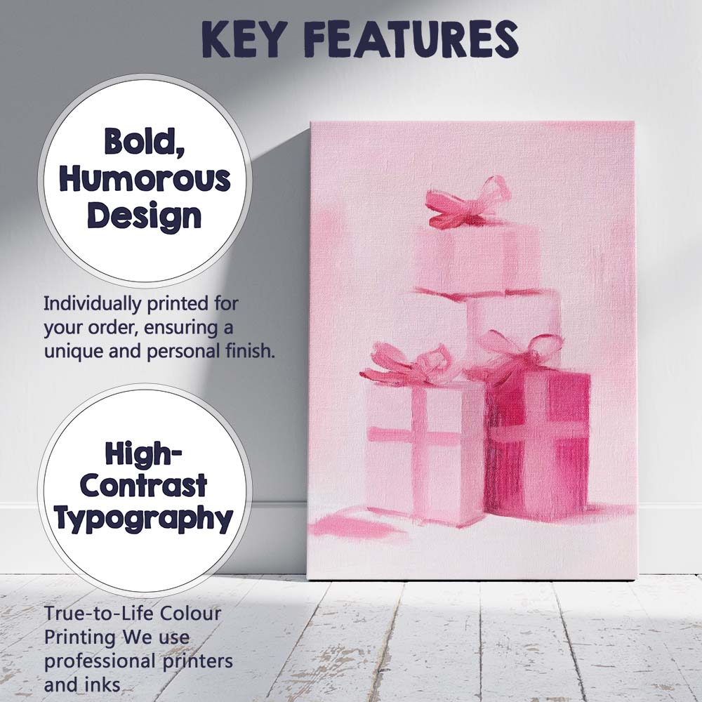 Minimalist Pink Christmas Gift Boxes Watercolour Still Life Canvas Wall Art Print Decor Picture Ready to Hang