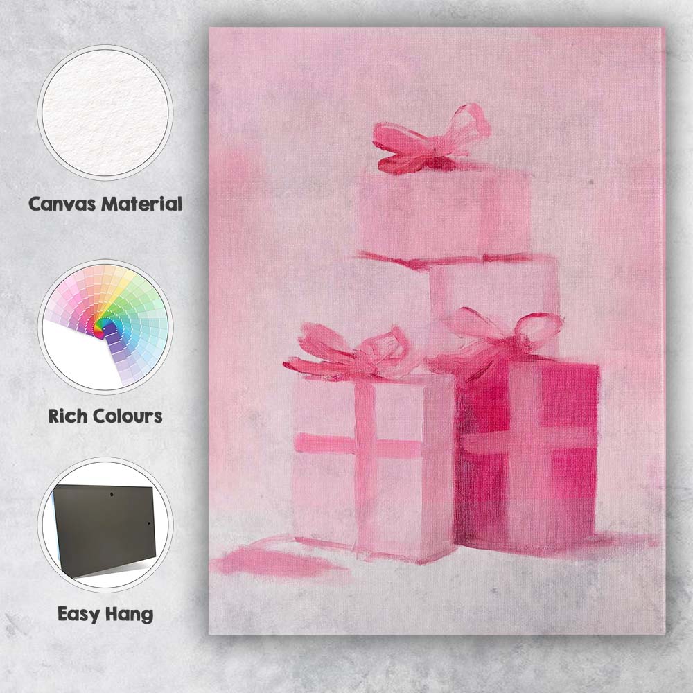 Minimalist Pink Christmas Gift Boxes Watercolour Still Life Canvas Wall Art Print Decor Picture Ready to Hang