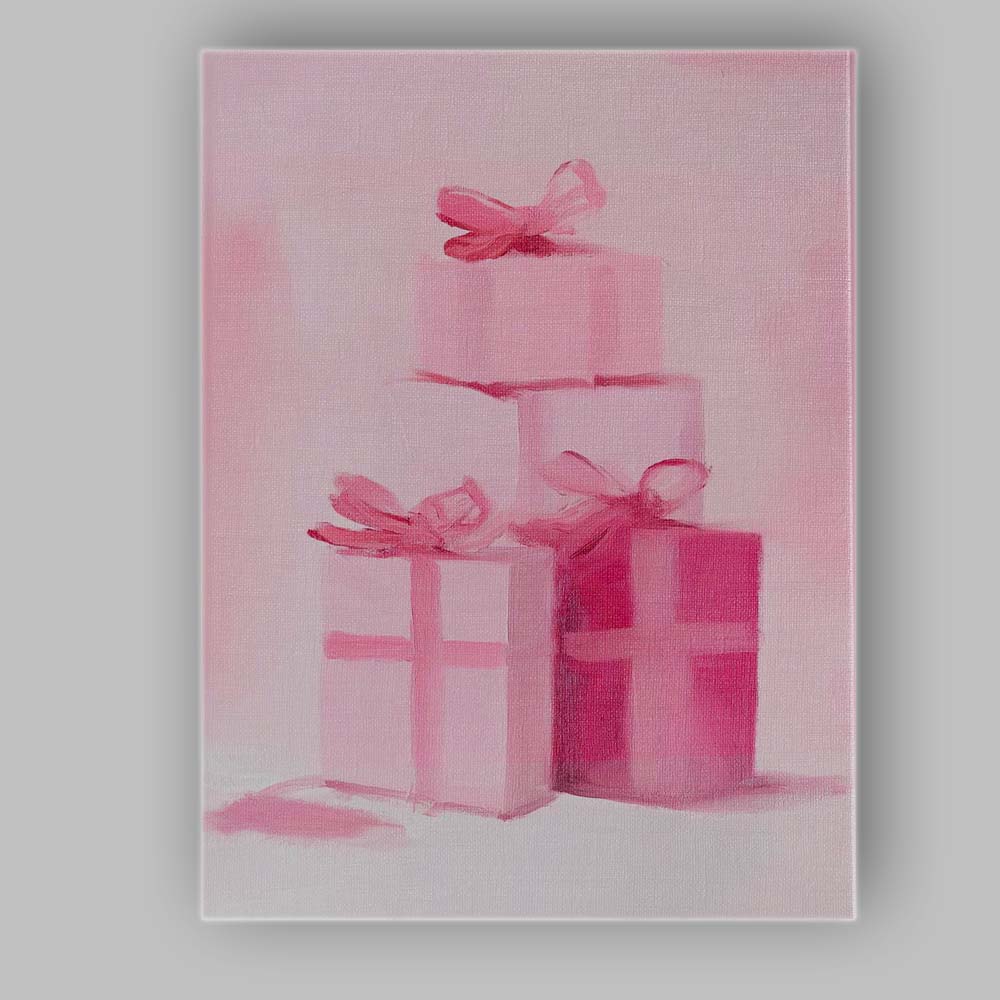 Minimalist Pink Christmas Gift Boxes Watercolour Still Life Canvas Wall Art Print Decor Picture Ready to Hang