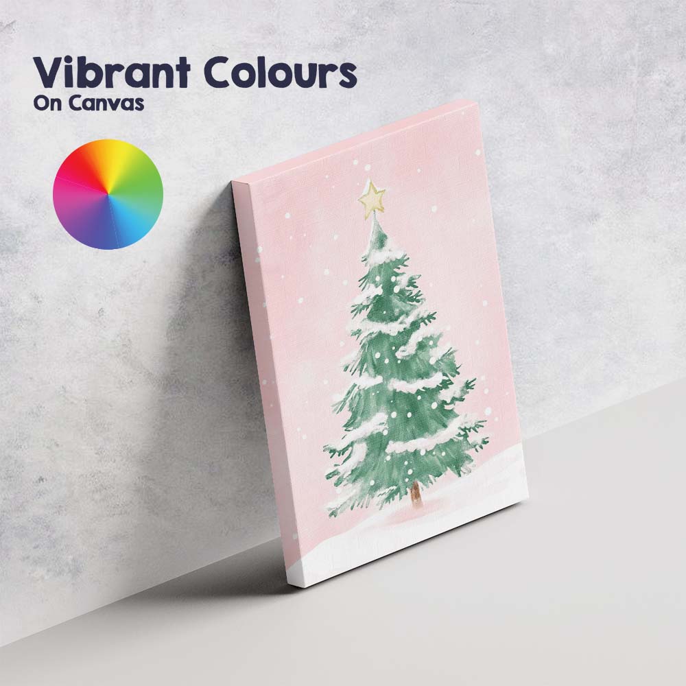 Pastel Pink Snowy Christmas Tree Watercolour Winter Landscape Canvas Wall Art Print Decor Picture Ready to Hang