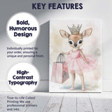 Cute Princess Fawn Pink Tutu Shopping Watercolour Canvas Wall Art Print Decor Picture Ready to Hang