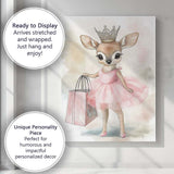 Cute Princess Fawn Pink Tutu Shopping Watercolour Canvas Wall Art Print Decor Picture Ready to Hang