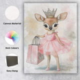 Cute Princess Fawn Pink Tutu Shopping Watercolour Canvas Wall Art Print Decor Picture Ready to Hang