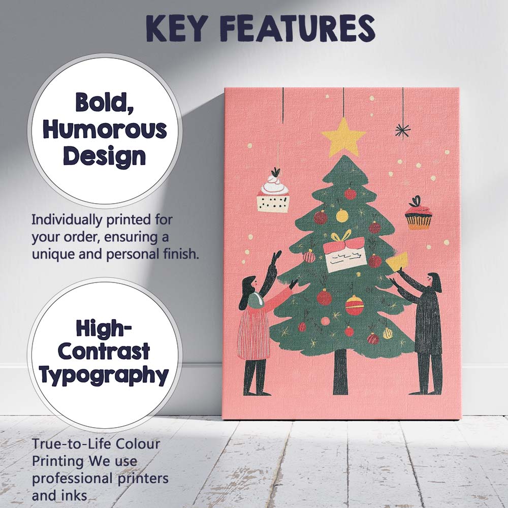 Scandinavian Christmas Tree Decorating Festive Family Illustration Canvas Wall Art Print Decor Picture Ready to Hang