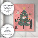 Scandinavian Christmas Tree Decorating Festive Family Illustration Canvas Wall Art Print Decor Picture Ready to Hang