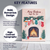 Cosy Christmas Fireplace Hanging Stockings Holiday Greeting Illustration Canvas Wall Art Print Decor Picture Ready to Hang