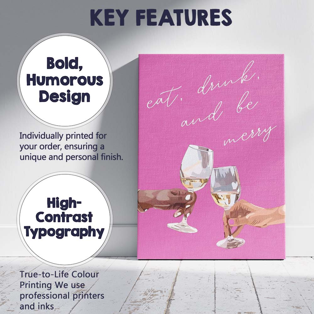 Modern Pink Festive Champagne Toast Christmas Quote Illustration Canvas Wall Art Print Decor Picture Ready to Hang