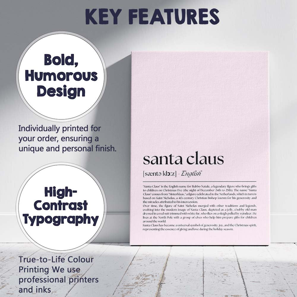 Minimalist Santa Claus Dictionary Definition Typography Print Canvas Wall Art Print Decor Picture Ready to Hang