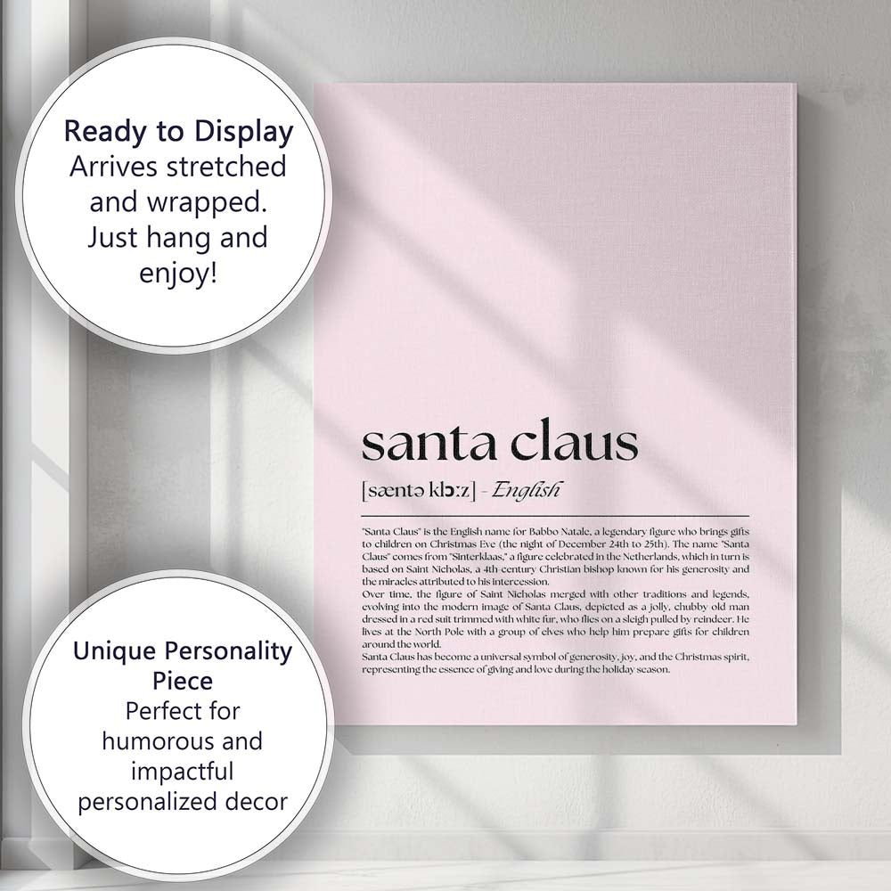 Minimalist Santa Claus Dictionary Definition Typography Print Canvas Wall Art Print Decor Picture Ready to Hang
