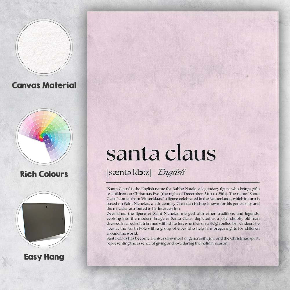 Minimalist Santa Claus Dictionary Definition Typography Print Canvas Wall Art Print Decor Picture Ready to Hang