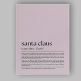 Minimalist Santa Claus Dictionary Definition Typography Print Canvas Wall Art Print Decor Picture Ready to Hang