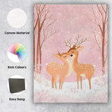 Romantic Winter Deer Couple Pink Snow Forest Illustration Canvas Wall Art Print Decor Picture Ready to Hang