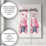 Pink Retro Christmas Roller Skates Festive Holiday Illustration Canvas Wall Art Print Decor Picture Ready to Hang
