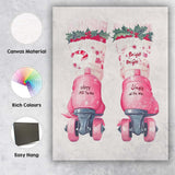 Pink Retro Christmas Roller Skates Festive Holiday Illustration Canvas Wall Art Print Decor Picture Ready to Hang