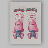 Pink Retro Christmas Roller Skates Festive Holiday Illustration Canvas Wall Art Print Decor Picture Ready to Hang