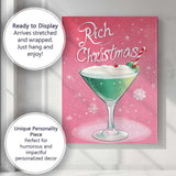 Festive Christmas Cocktail Candy Cane Holiday Drink Illustration Canvas Wall Art Print Decor Picture Ready to Hang