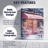 Pink Christmas Bakery Shop Snowy Winter Storefront Canvas Wall Art Print Decor Picture Ready to Hang