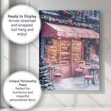 Pink Christmas Bakery Shop Snowy Winter Storefront Canvas Wall Art Print Decor Picture Ready to Hang
