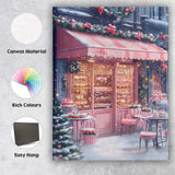 Pink Christmas Bakery Shop Snowy Winter Storefront Canvas Wall Art Print Decor Picture Ready to Hang