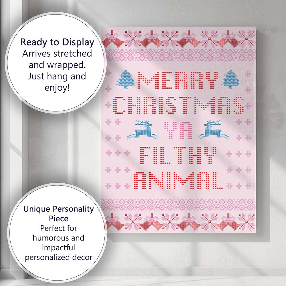 Pink Nordic Christmas Typography Funny Holiday Quote Canvas Wall Art Print Decor Picture Ready to Hang