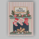 Pink Christmas Fireplace Stockings Festive Mantel Watercolour Canvas Wall Art Print Decor Picture Ready to Hang
