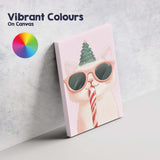 Cute White Christmas Cat Wearing Pink Sunglasses Candy Cane Watercolour Canvas Wall Art Print Decor Picture Ready to Hang