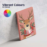 Woodland Christmas Reindeer Portrait With Festive Scarf Watercolour Canvas Wall Art Print Decor Picture Ready to Hang