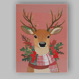 Woodland Christmas Reindeer Portrait With Festive Scarf Watercolour Canvas Wall Art Print Decor Picture Ready to Hang