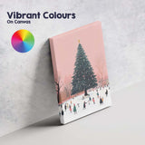 Pink Winter Ice Skating Christmas Tree Festive Town Watercolour Canvas Wall Art Print Decor Picture Ready to Hang